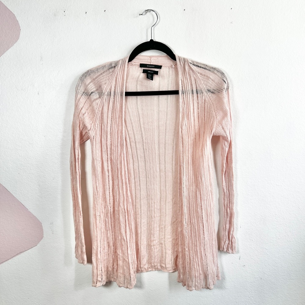 Tahari 100%‎ Linen Open Front Cardigan Sz Small Lightweight Peach Vacation Beach